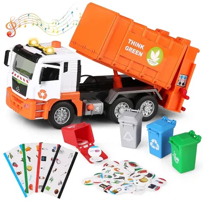 Image de Camion poubelle jouet - Avec lumière et son - Orange - 30 cm - À partir de 4 ans