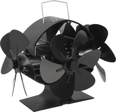 Image de Ventilateur pour poêle à bois, 3 têtes, 18 pales – à chauffage thermique, flux d'air à 270°, en aluminium, avec grille de protection et poignée, ventilateur pour poêle à bois