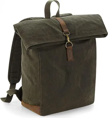 Produktbild von Quadra QD655 | Rucksack Heritage Waxed Canvas, 53 x 31 x 14 cm - Farbe: Olive Green - Größe: 53 x 31 x 14 cm