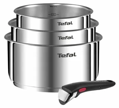 Produktbild von Tefal Ingenio Emotion Kochtopf-Set, 3-teilig, 16/18/20 cm + abnehmbarer Griff, induktionsgeeignet, antihaftbeschichtet, Titanbeschichtung, Thermo-Signal, spülmaschinenfest und backofenfest – 3 Töpfe 1