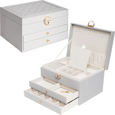 Produktbild von Schmuckkästchen für Damen mit 2 Schubladen, Schmuck Organizer, Schmuckaufbewahrung für Ketten, Ringe Grau