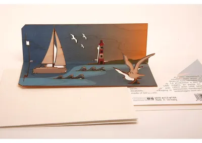 Image de Carte postale en bois "Voilier" avec effet pop-up.