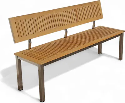 Produktbild von ALEOS. Designer Gartenbank 3-Sitzer Bank 160 cm ohne Armlehnen – Hochwertiger Materialmix Edelstahl & Teakholz A-Grade, sehr robust Outdoor Terrasse & Garten, Gastroqualität