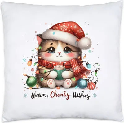 Produktbild von Warm Chonky Wishes Lustiges Katzenmotiv Kissen Geschenkidee witziges Design Weihnachten