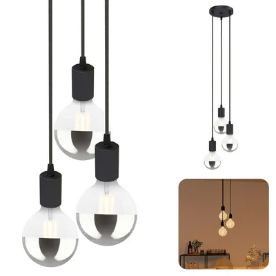 Produktbild von SSC-LUXon PARU Hängeleuchte 3-flammig Retro - Industrial Style Pendellampe mit Textilkabel inkl. Kopfspiegel XL Globe Lampen