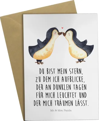 Produktbild von Mr. & Mrs. Panda Klappkarte Pinguin Liebe - Weiß - Geschenk, Vertraut, weihnachtskarten, glückwunschkarten, Verliebt, Freundin, Love, dankeskarten, Grußkarte, Freund