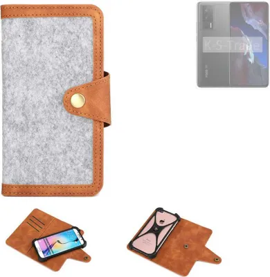Produktbild von K-S-Trade Handyhülle kompatibel mit POCO F5 Pro Schutzhülle Filz-Hülle Kunst-Leder hellgrau braun (1x)
