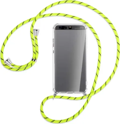 Produktbild von Handykette Backcover-Schutzhülle mit Band (Metall silberfarben) für Huawei P10 Plus - neongelb