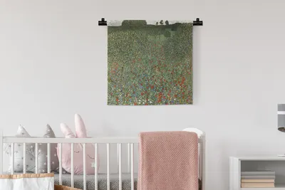 Produktbild von MuchoWow® Wandteppich Wandbehang Mohnfeld - Gustav Klimt 60x60 cm Tapisserie Dekoration Wandtuch - Dekorationen - Wand Decke