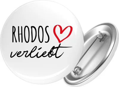 Produktbild von Huuraa Button Rhodos verliebt 25mm rund mit Sicherheitsnadel Ansteckbutton Geschenkidee