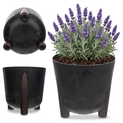Productafbeelding van KADAX bloempot, bloempotovertrek, poten + binnenpot, bloemenstandaard, 21 cm, zwart
