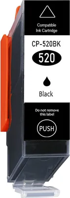 A black ink cartridge with an orange clip is shown against a white background.