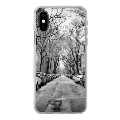 Produktbild von MuchoWow® Handyhülle Schutzhülle Hülle für iPhone X Geparkte Autos in New York - schwarz und weiß Silikon Softcase Handy Hülle - Handyhülle