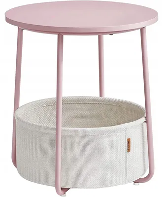 Image de Table d'appoint ronde moderne rose pastel avec panier de rangement