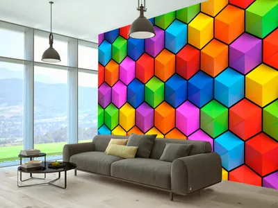 Produktbild von Vlies Fototapete 400x280 cm Tapeten Wandtapete XXL Würfel Abstrakt geometrisch bunt f-B-0079-a-a