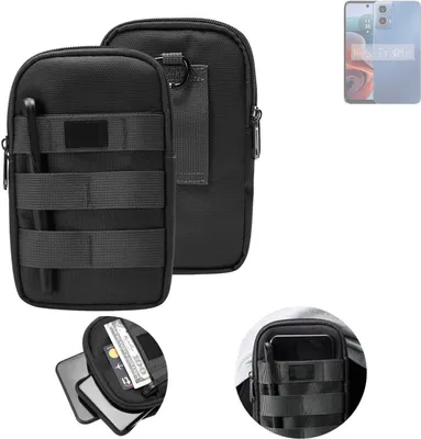 Produktbild von K-S-Trade Holster Gürtel Tasche kompatibel mit Motorola G34 5G Handy Tasche Schutz Hülle dunkel-grau viele Fächer, 1x
