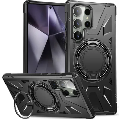 Produktbild von Hülle für Samsung Galaxy S24 Ultra Kompatibel mit MagSafe, Dual Layer Robuste Schutzhülle, Magnetischer Ringständer Schwarz