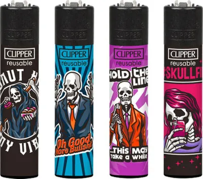 Produktbild von Clipper Reibrad Feuerzeuge Skulls #23, 4 Stück