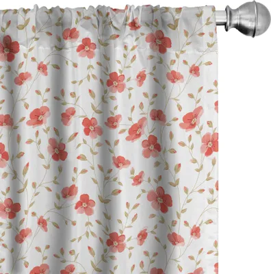 Immagine prodotto di ABAKUHAUS Tende con motivi floreali, tende, foglie Fiori che sbocciano in colori pastello naturali, 2 pezzi 75 x 225 cm, corallo scuro bianco