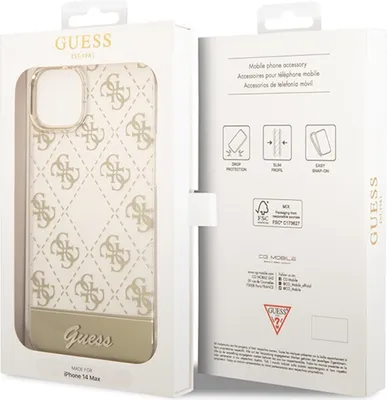 Produktbild von Guess Kappe für iPhone 14 6.1" GUHCP14SHG4MHG gold hardcase 4G Pattern Script