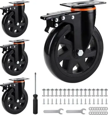 Immagine prodotto di Set di ruote in poliuretano da 150 mm - Set da 4 pezzi - Per carichi pesanti - Rotazione a 360 gradi - Ruote per mobili da spiaggia.