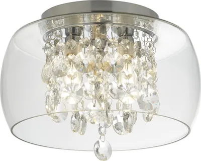 Produktbild von Deckenlampe Metall Glas rund D: 28 cm IP44 Chrom G9 3-flammig Klassisch Kristall Deckenleuchte