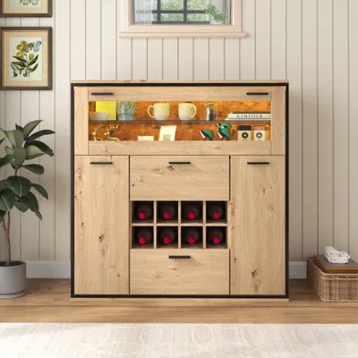 Produktbild von ProximaX Sideboard - Eleganter Weinschrank mit Doppeltüren, Glasregal und Weinhalterung für stilvolle Weinaufbewahrung