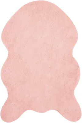 Produktbild von Rosa Teppich 80x120 cm in Kaninchenfell-Optik – rutschfester, weicher Webpelzteppich für Wohn- und Schlafzimmer, rechteckiger moderner Fleckerl-Teppich