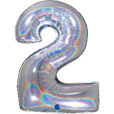 Produktbild von Riesenzahl Folienballon 40"/102cm | Holo Silber Zahl: 2