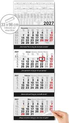 Immagine prodotto di Calendario da parete con panoramica di 4 mesi, dimensioni 96 x 33 cm, con segnalino per la data, ideale per l'ufficio e la casa