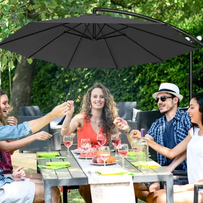 Produktbild von XMTECH Ampelschirm Ø350cm ALU Sonnenschirm Gartenschirm Kurbelschirm Neigbar Marktschirm Terrassenschirm ohne LED UV40+, Dunkelgrau