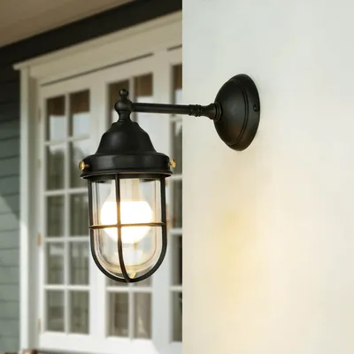Immagine prodotto di Lampada da parete per esterni in ottone massiccio vetro E27 H: 30 cm IP44 in bronzo Luce esterna marittima giardino casa balcone