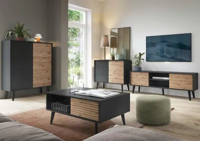 Produktbild von Wohnzimmer-Set WOLLOW 1 schwarz / artisan eiche