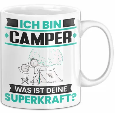 Produktbild von Camper Tasse Geschenk für Camper Geburtstag Lustiger Spruch Kaffee-Becher Was Ist Deine Superkraft (Weiß)