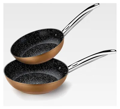 Produktbild von Set aus 2 Bratpfannen 20–24 cm, Kupferoptik, antihaftbeschichtetes geschmiedetes Aluminium mit Titanpartikeln, für alle Herdarten, auch Induktion