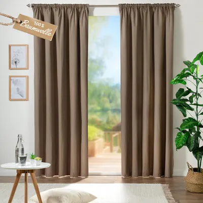Produktbild von heimtexland ® Dekoschal Leinen Struktur Vorhang Baumwolle Band Tunnelzug Blickdicht Matt Typ689 Taupe