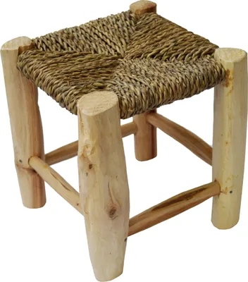 Image de Tabouret en bois de style scandinave Tabouret de pied avec feuilles de palmier tressées 20x20 cm