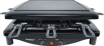 Produktbild von Premium Raclette mit wendbarer, emaillierter Gusseisen-Grillplatte, Natursteingrillplatte, 8 emaillierte Pfännchen, Stufenloser Temperaturregler,