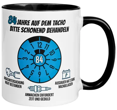 Produktbild von Tasse 84. Geburtstag Mann – „84 Jahre auf dem Tacho - Schonend Behandeln“ – Geschenk zum Geburtstag für Männer