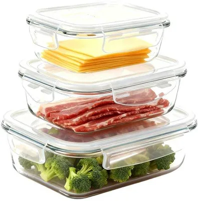 Productafbeelding van 3-delige Kaasbox Set van Borosilicaatglas - Luchtdicht en Geurdicht