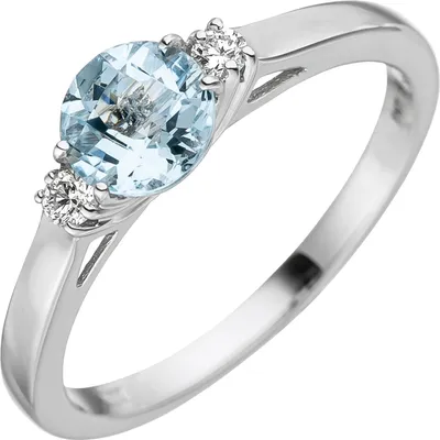 Produktbild von JOBO Damen Ring 52mm 585 Weißgold 1 Aquamarin hellblau blau 2 Diamanten Brillanten