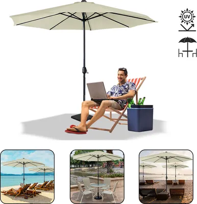 Image de LARS360 Parasol de marché 3.5m Parasol pendulaire, Beige, protection UV Parasol pour le jardin, la terrasse et la plage, Parasol flexible pour une couverture optimale contre le soleil