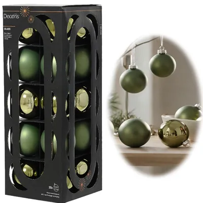 Produktbild von 18-20 Design Glas Weihnachtskugeln 6cm Grün Rosmarin Christbaum Dekokugel
