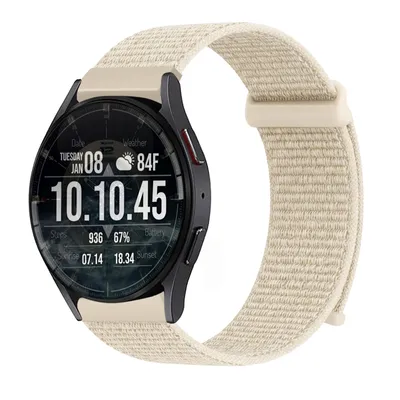 Produktbild von Smartwatch Armband für Samsung Galaxy Watch5 44mm Nylon Textil Band Ersatzband Wechselband Klettverschluss flexibel atmungsaktiv Beige