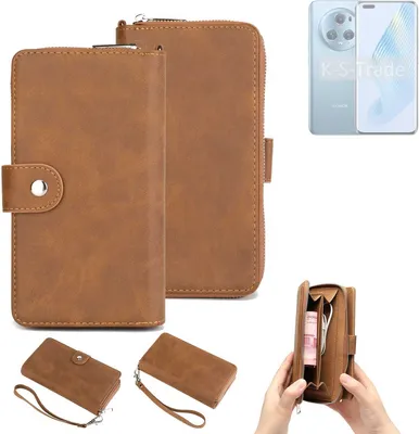 Produktbild von K-S-Trade Handyhülle Schutzhülle kompatibel mit Honor Magic5 & Portemonnee Tasche Handytasche Case Etui Geldbörse Wallet braun (1x)