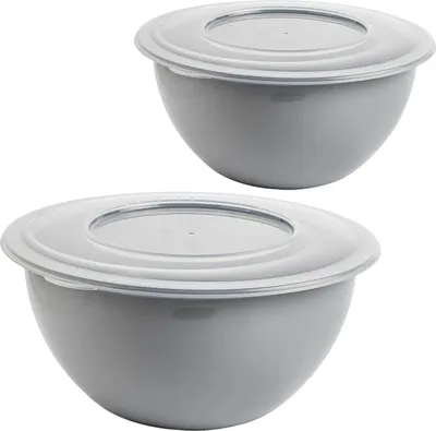 Produktbild von Schüssel Set mit Deckel 5l Rühr- und Salatschüssel, vielseitig, hellgrau, 2-teilig