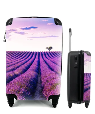 Produktbild von MuchoWow® Koffer Handgepäck Trolley Rollkoffer Kleine Reisekoffer mit 4 Rollen - Lavendel - Bäume - Lila - Blumen - Cabin Size < 55x40x23 cm & 55x40x20 cm - Fotokoffer - Kabinenkoffer - Boardgepäck - Reise-Box - Reisekoffer - Reisegepäck - Koffer mit Bild - Trolley für Kinder