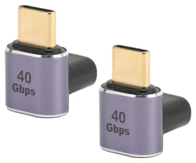 Obrázek produktu pro 2 ks adaptér USB-C samec na samici, pravoúhlý 90°, PD 100 W, 40 Gb/s, 8K/60 Hz, HD, adaptér USB-C samec na samici