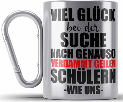 Produktbild von Trendation - Lehrerin Lehrer Abschiedsgeschenk Edelstahl Tasse Karabiner Abschied von Schülern (Silber)