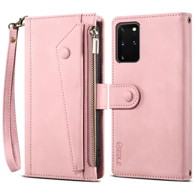 Obrázek produktu pro Ochranné pouzdro pro Samsung Galaxy S20 Plus / S20 Plus 5G, kožené pouzdro na zip, skládací peněženka s přihrádkou na karty, stojánek a poutko Růžový